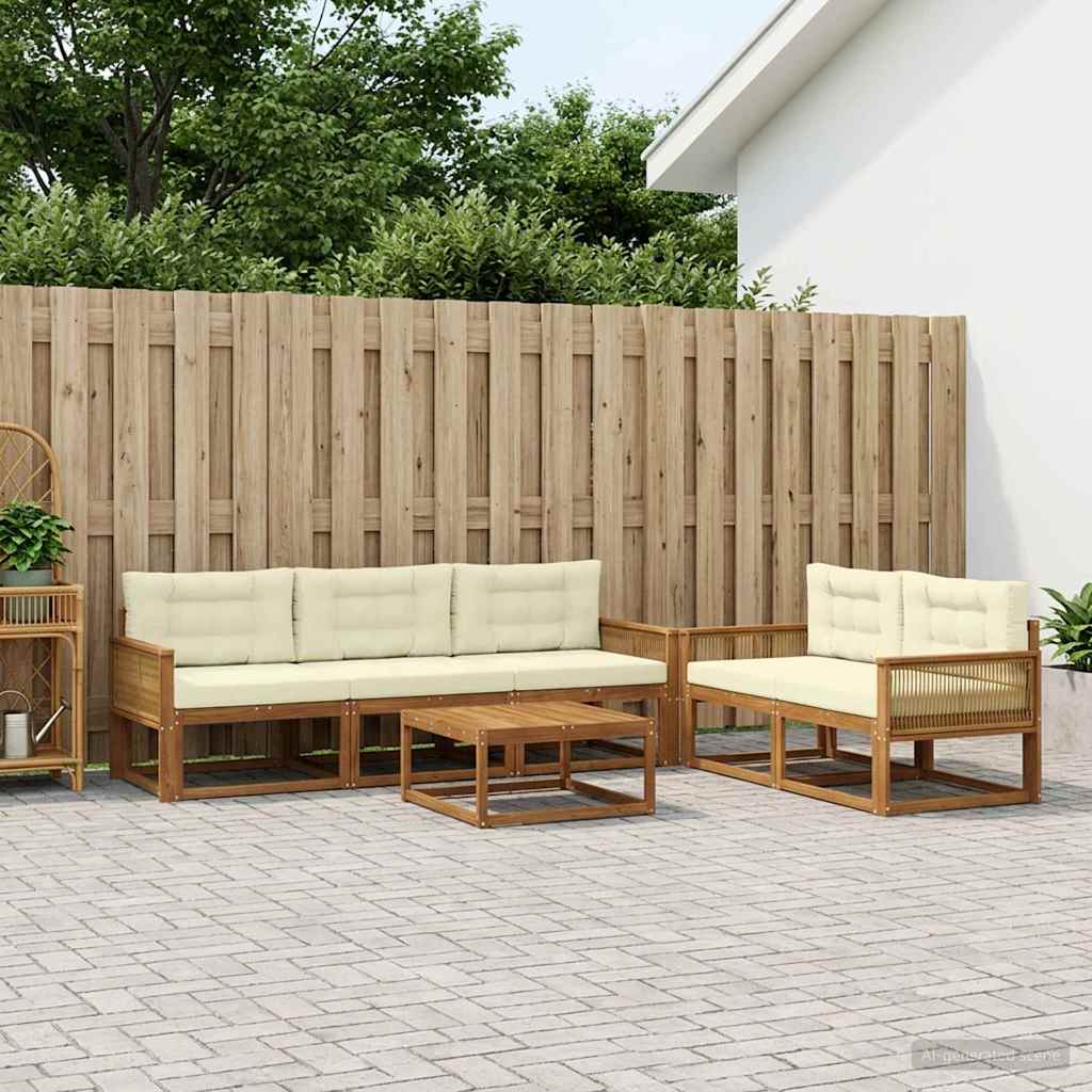 Outdoor-Sofagarnitur mit Kissen 6 pcs Natur und Creme