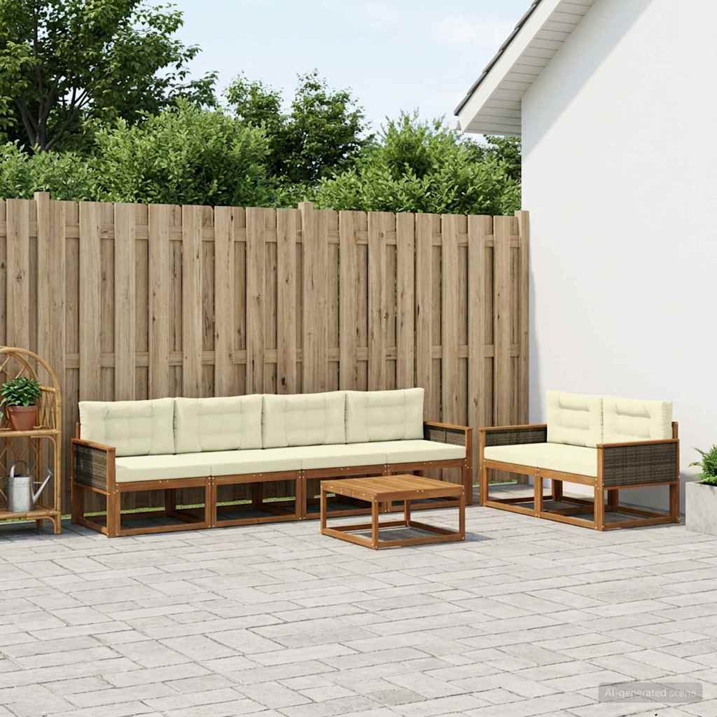 Outdoor-Sofagarnitur mit Kissen 7 pcs Natur und Creme