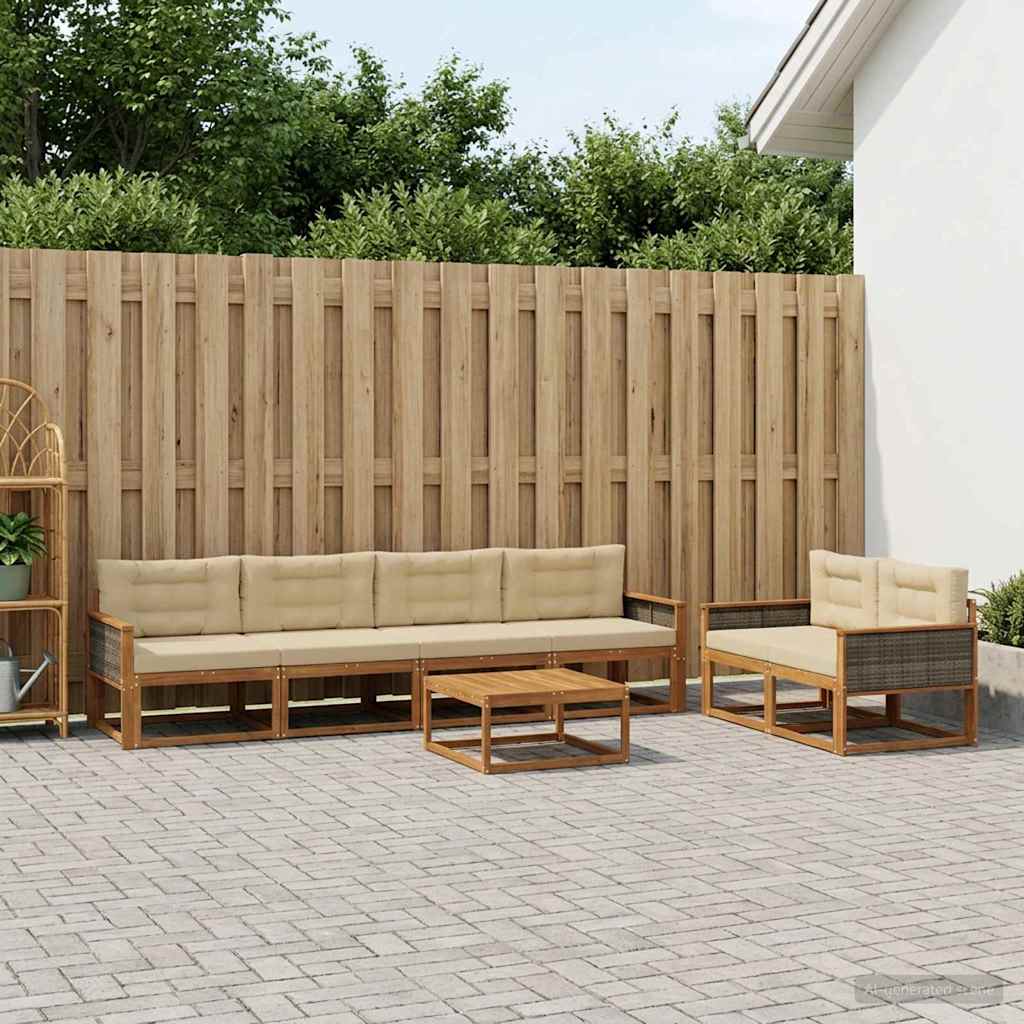 Outdoor-Sofagarnitur mit Kissen 7 pcs Natur und Beige