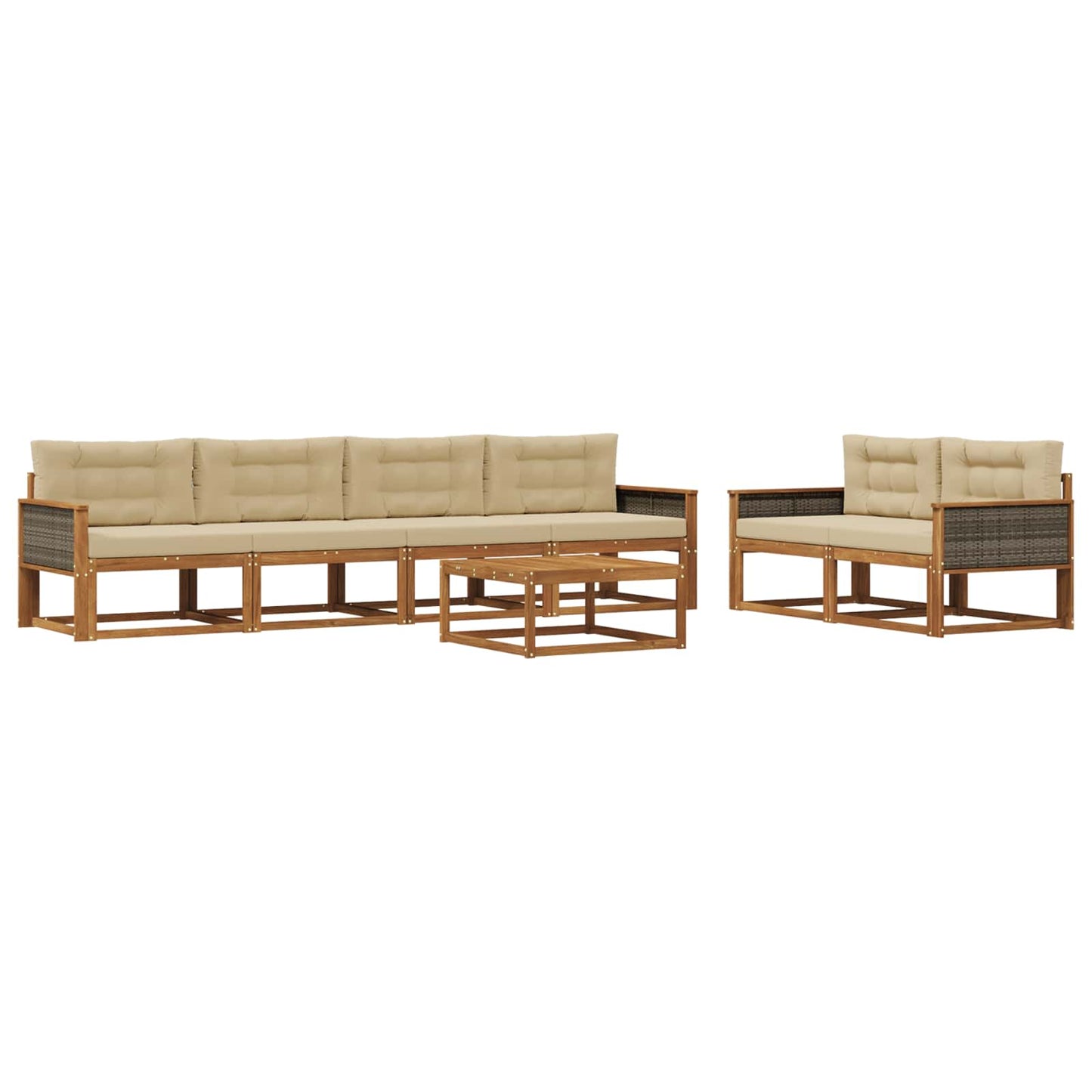 Outdoor-Sofagarnitur mit Kissen 7 pcs Natur und Beige