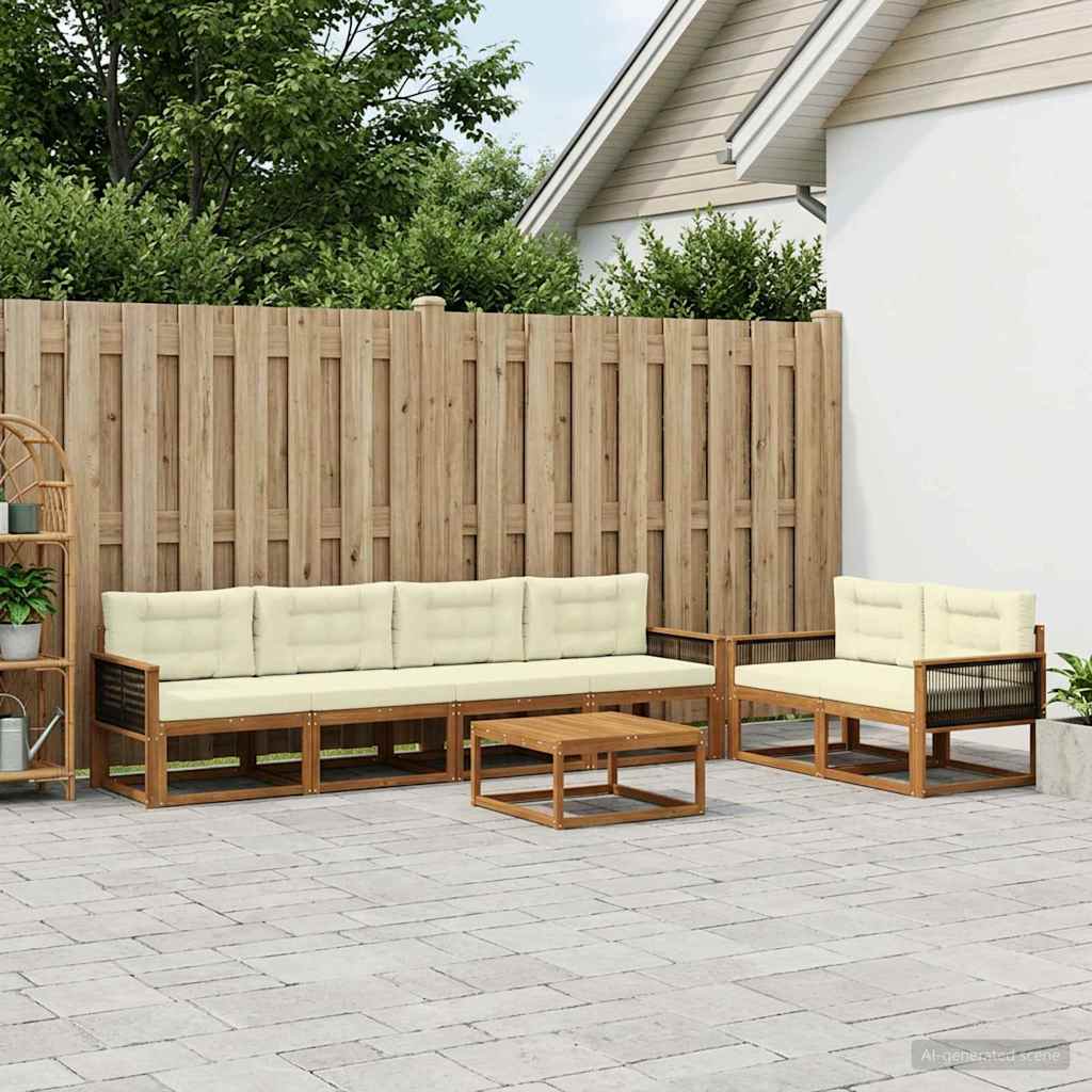 Outdoor-Sofagarnitur mit Kissen 7 pcs Natur und Creme
