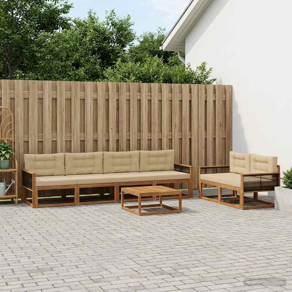 Outdoor-Sofagarnitur mit Kissen 7 pcs Natur und Beige