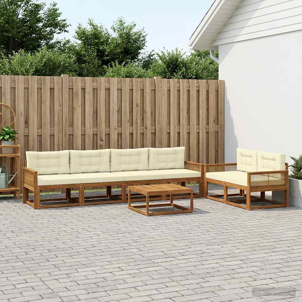 Outdoor-Sofagarnitur mit Kissen 7 pcs Natur und Creme