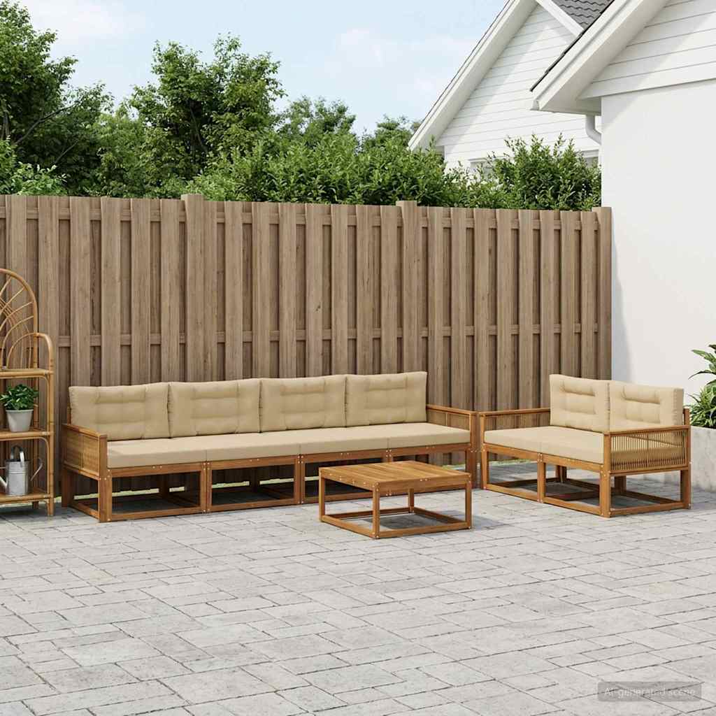 Outdoor-Sofagarnitur mit Kissen 7 pcs Natur und Beige