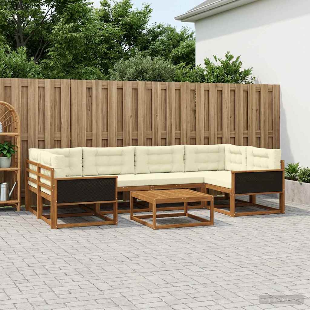 Outdoor-Sofagarnitur mit Kissen 7 pcs Natur und Creme