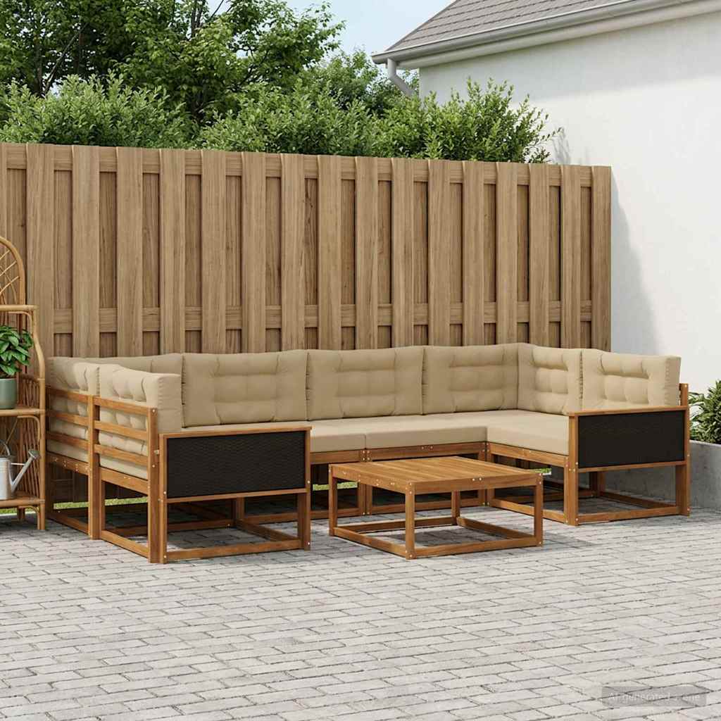 Outdoor-Sofagarnitur mit Kissen 7 pcs Natur und Beige