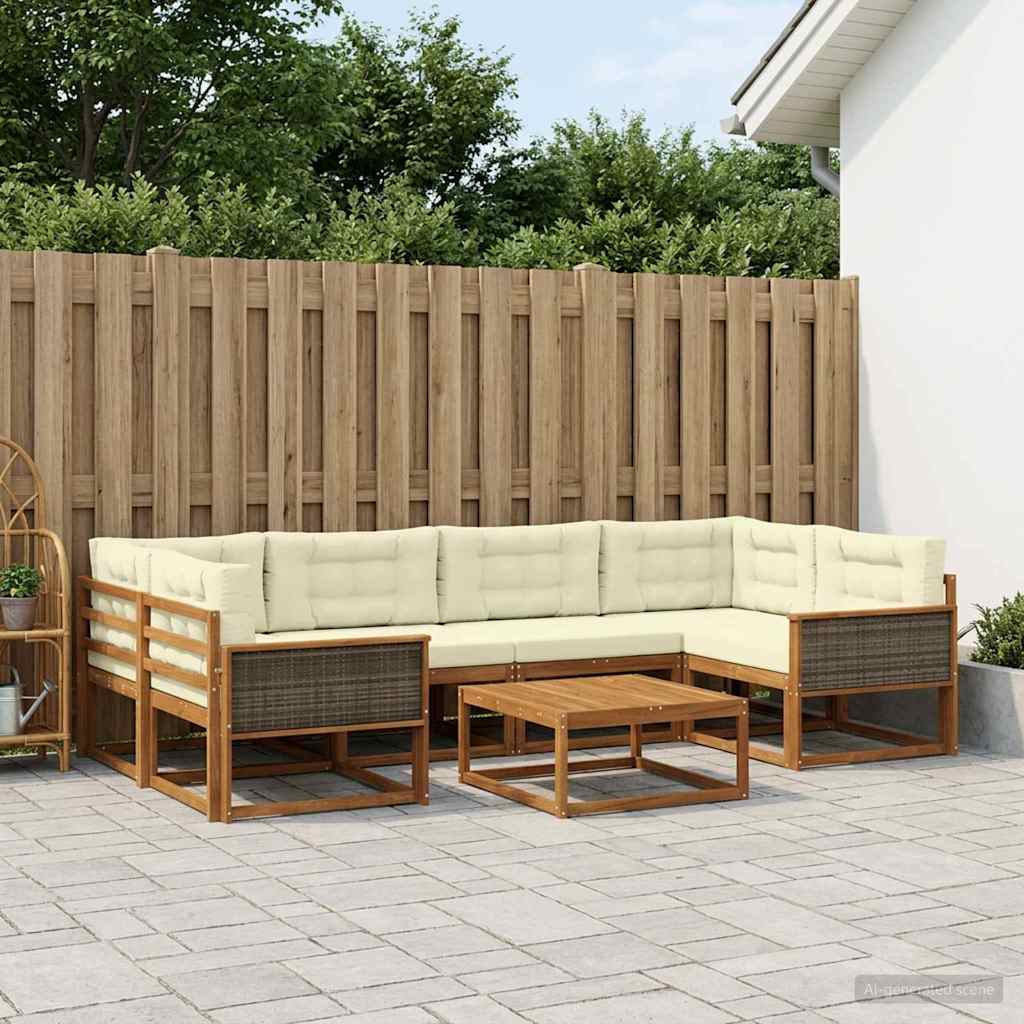 Outdoor-Sofagarnitur mit Kissen 7 pcs Natur und Creme