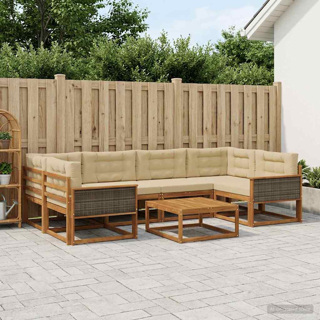 Outdoor-Sofagarnitur mit Kissen 7 pcs Natur und Beige