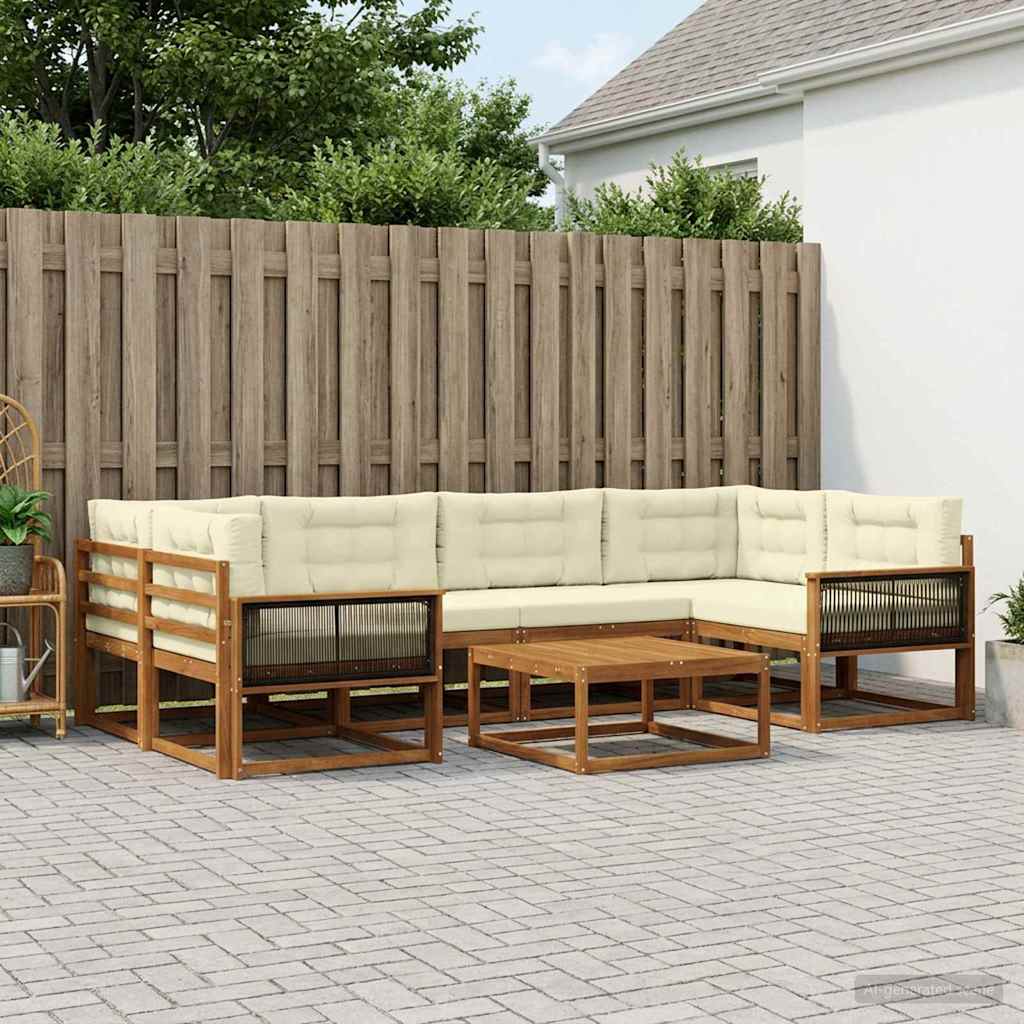 Outdoor-Sofagarnitur mit Kissen 7 pcs Natur und Creme