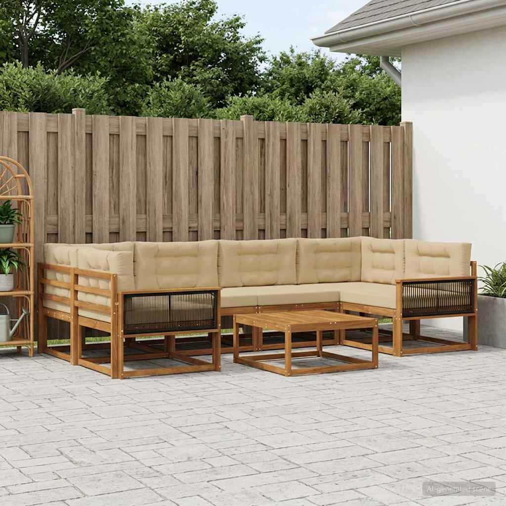 Outdoor-Sofagarnitur mit Kissen 7 pcs Natur und Beige