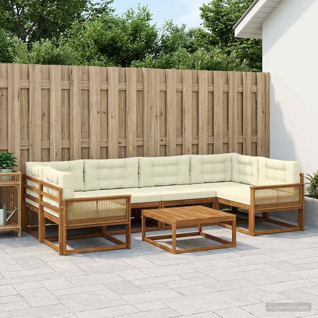 Outdoor-Sofagarnitur mit Kissen 7 pcs Natur und Creme