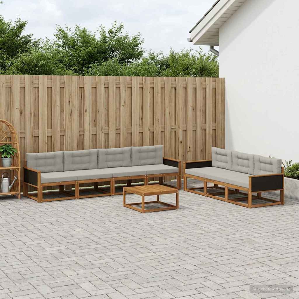 Outdoor-Sofagarnitur mit Kissen 8 pcs Natural and Light grey