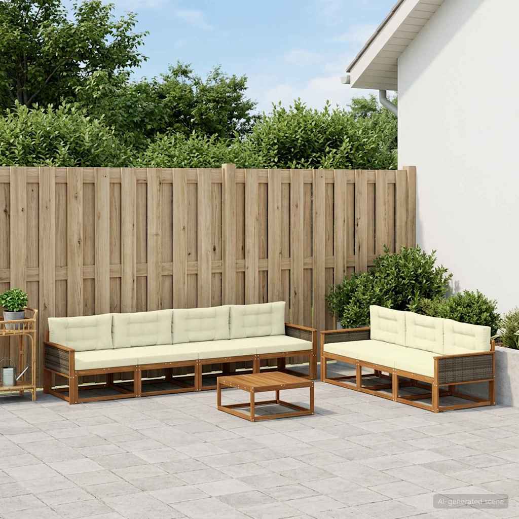 Outdoor-Sofagarnitur mit Kissen 8 pcs Natur und Creme