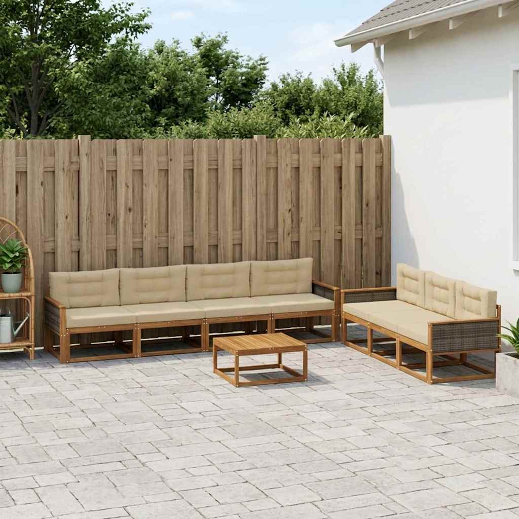 Outdoor-Sofagarnitur mit Kissen 8 pcs Natur und Beige