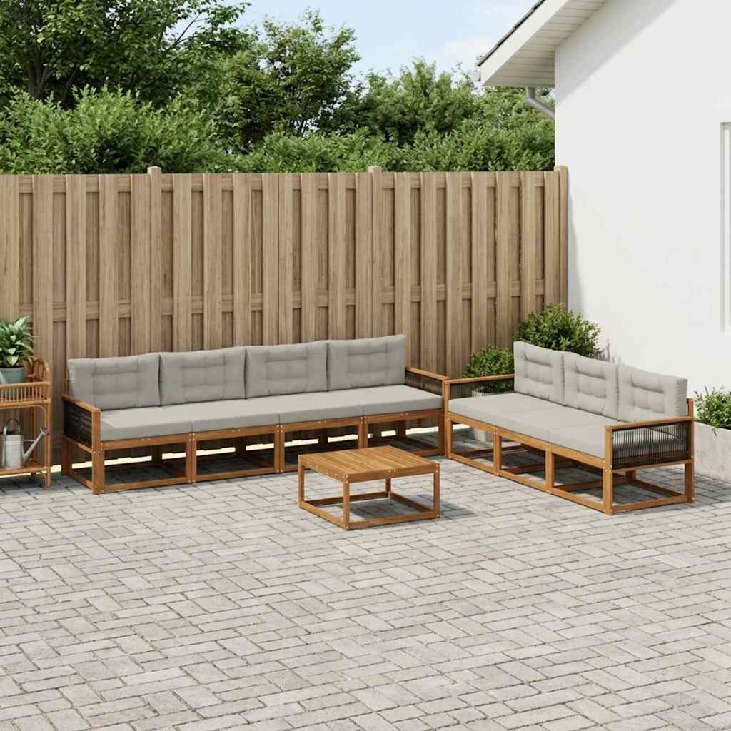Outdoor-Sofagarnitur mit Kissen 8 pcs Natural and Light grey