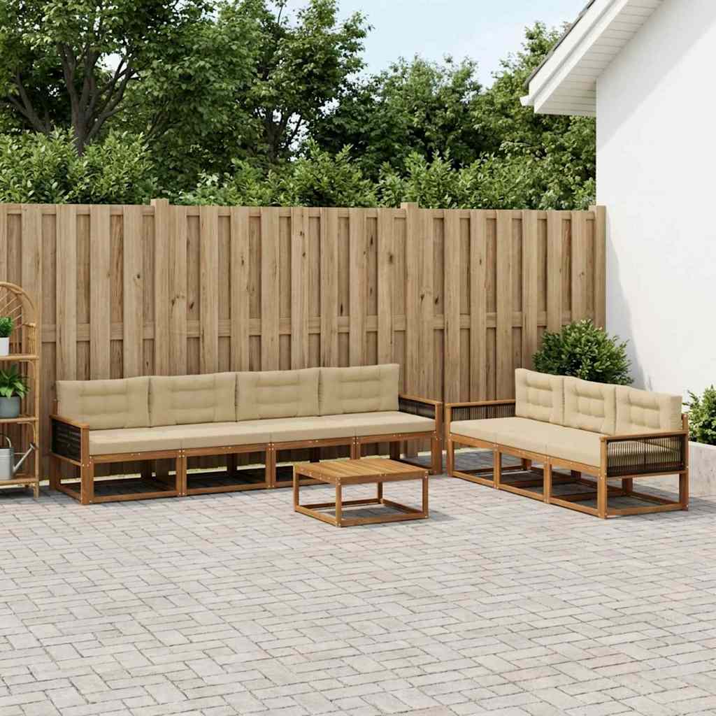 Outdoor-Sofagarnitur mit Kissen 8 pcs Natur und Beige