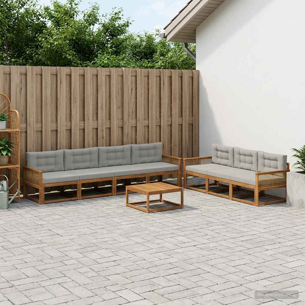 Outdoor-Sofagarnitur mit Kissen 8 pcs Natural and Light grey