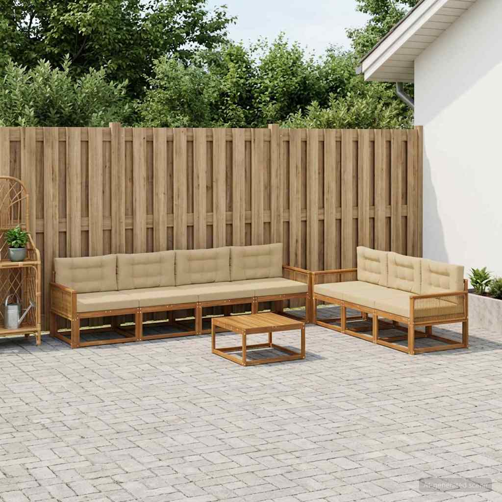 Outdoor-Sofagarnitur mit Kissen 8 pcs Natur und Beige