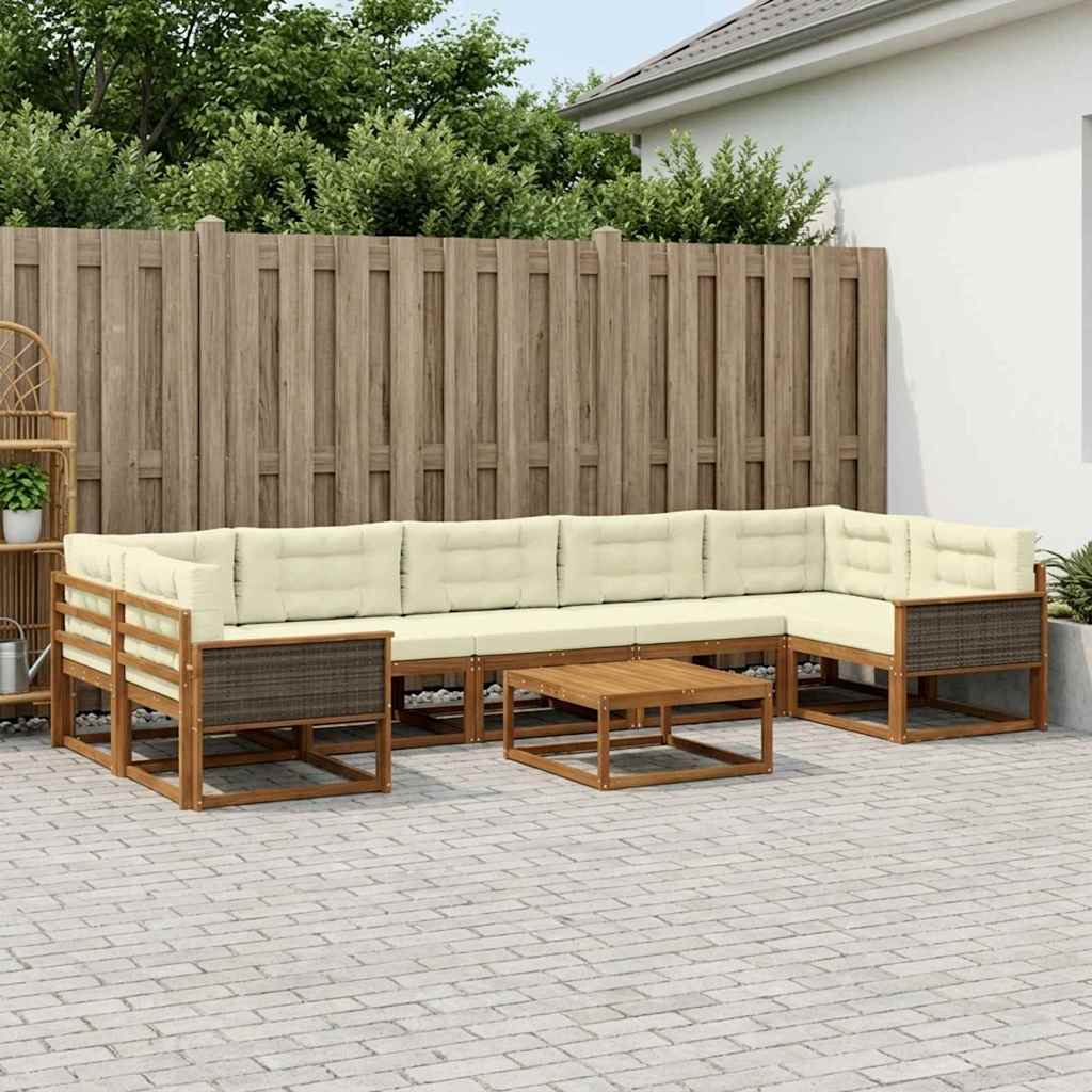 Outdoor-Sofagarnitur mit Kissen 8 pcs Natur und Creme