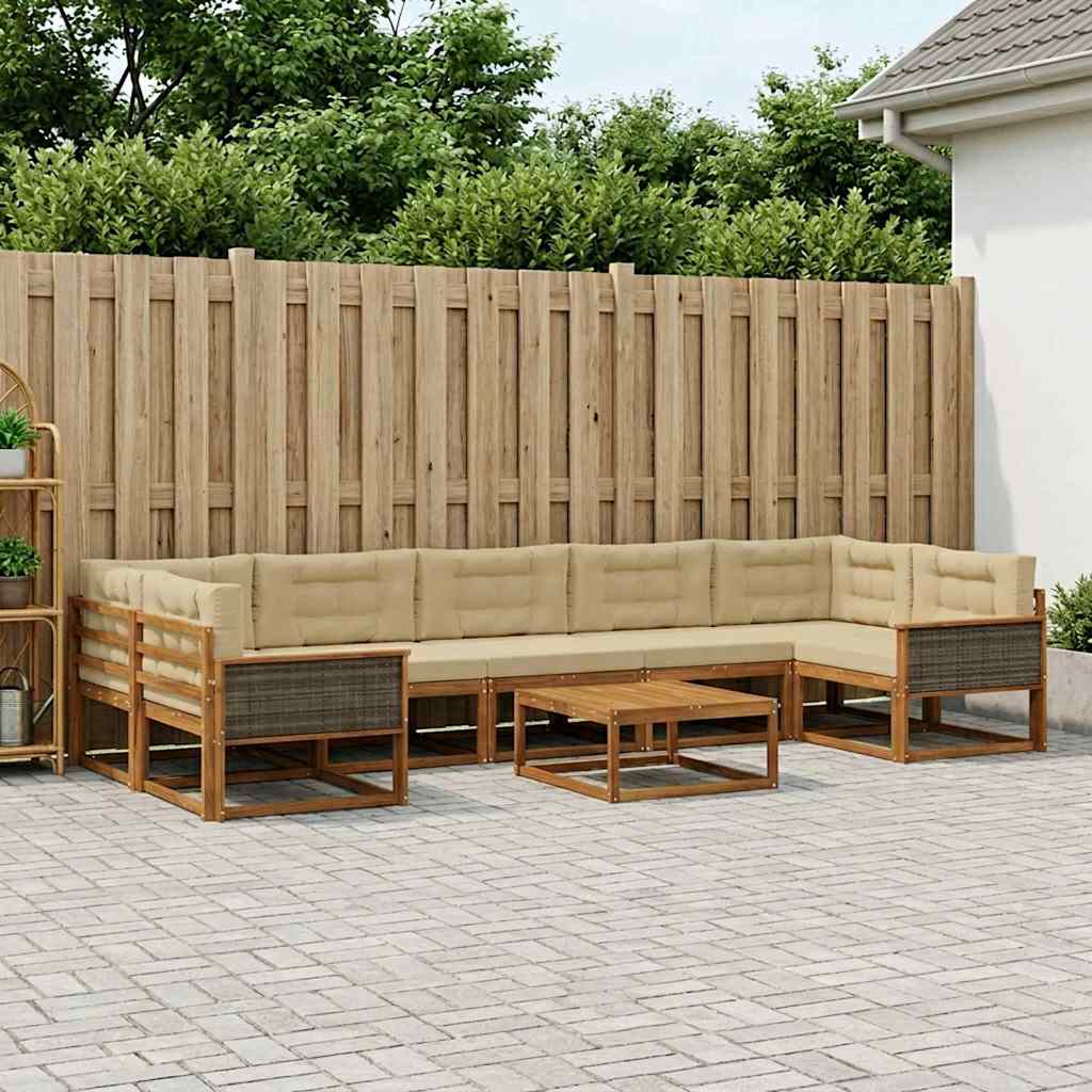 Outdoor-Sofagarnitur mit Kissen 8 pcs Natur und Beige