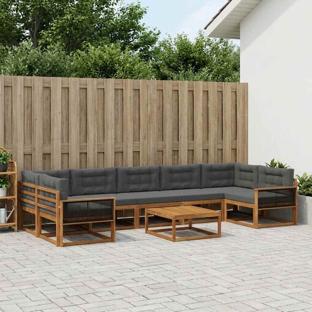 Outdoor-Sofagarnitur mit Kissen 8 pcs Natur und Anthrazit