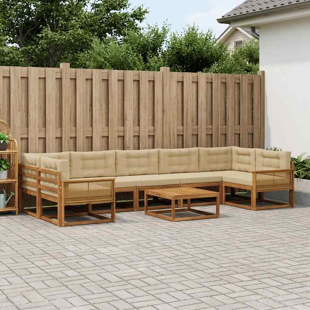 Outdoor-Sofagarnitur mit Kissen 8 pcs Natur und Beige
