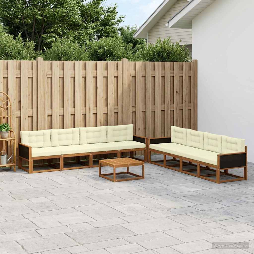 Outdoor-Sofagarnitur mit Kissen 9 pcs Natur und Creme