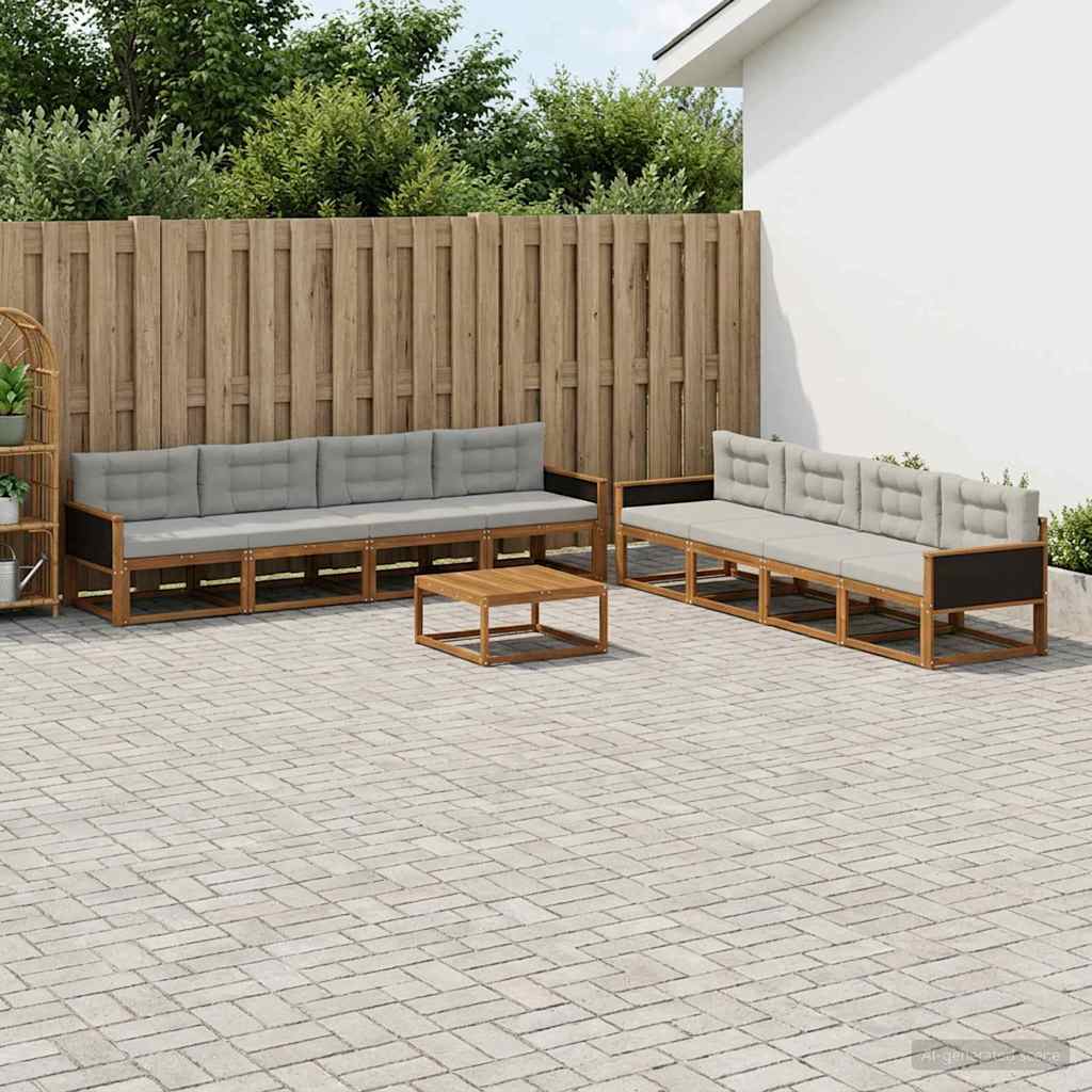 Outdoor-Sofagarnitur mit Kissen 9 pcs Natural and Light grey