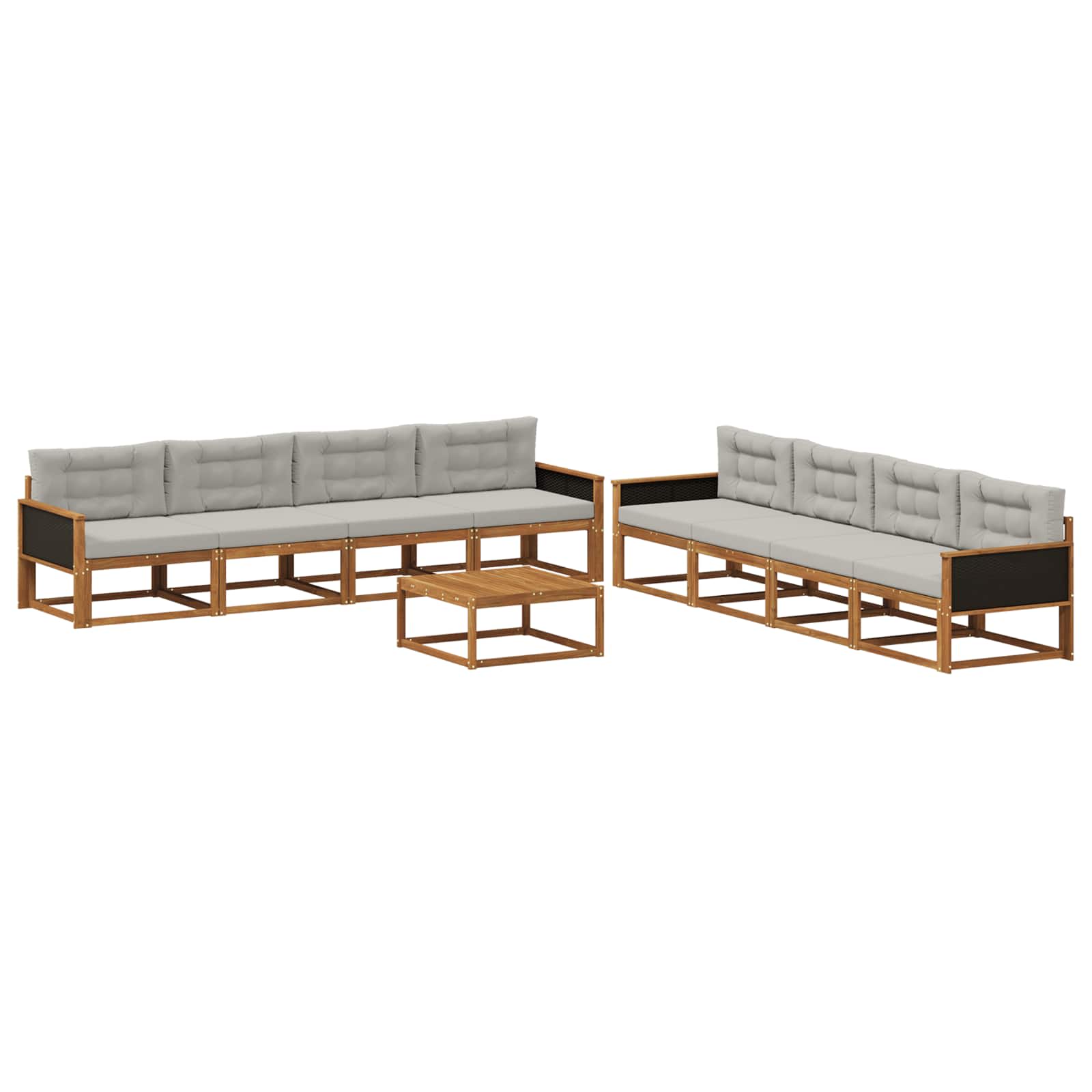 Outdoor-Sofagarnitur mit Kissen 9 pcs Natural and Light grey