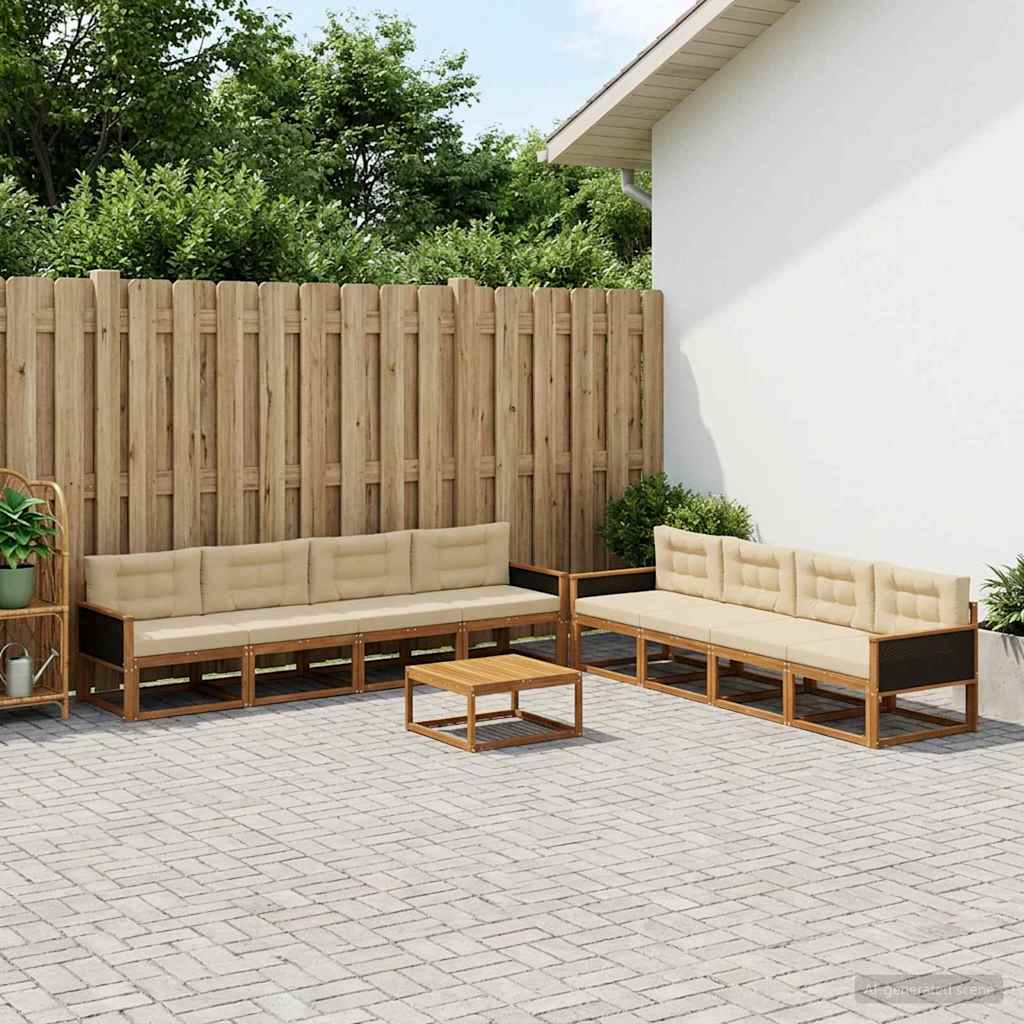 Outdoor-Sofagarnitur mit Kissen 9 pcs Natur und Beige