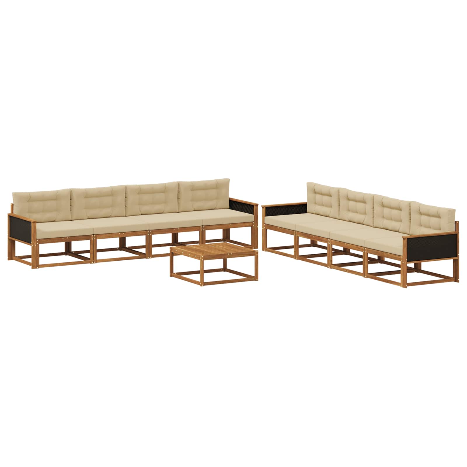 Outdoor-Sofagarnitur mit Kissen 9 pcs Natur und Beige