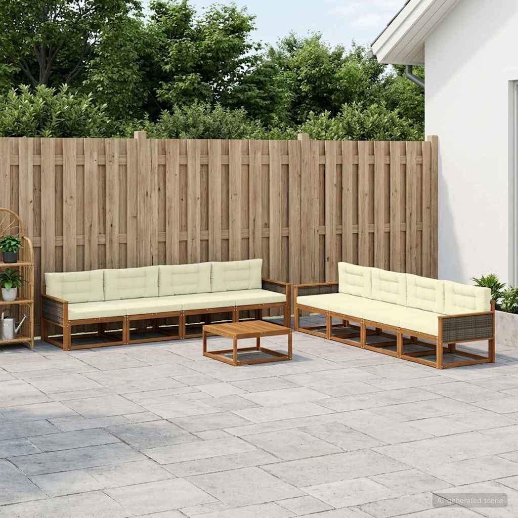 Outdoor-Sofagarnitur mit Kissen 9 pcs Natur und Creme