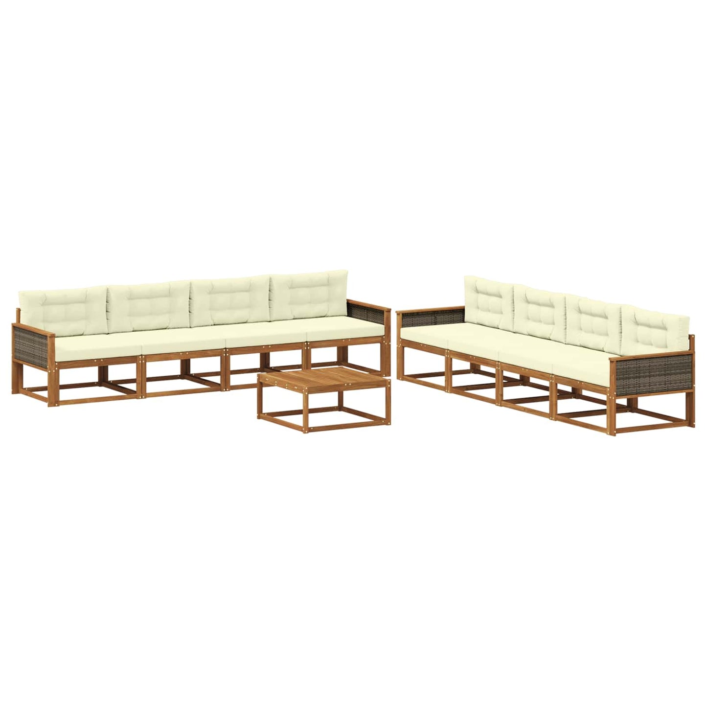 Outdoor-Sofagarnitur mit Kissen 9 pcs Natur und Creme