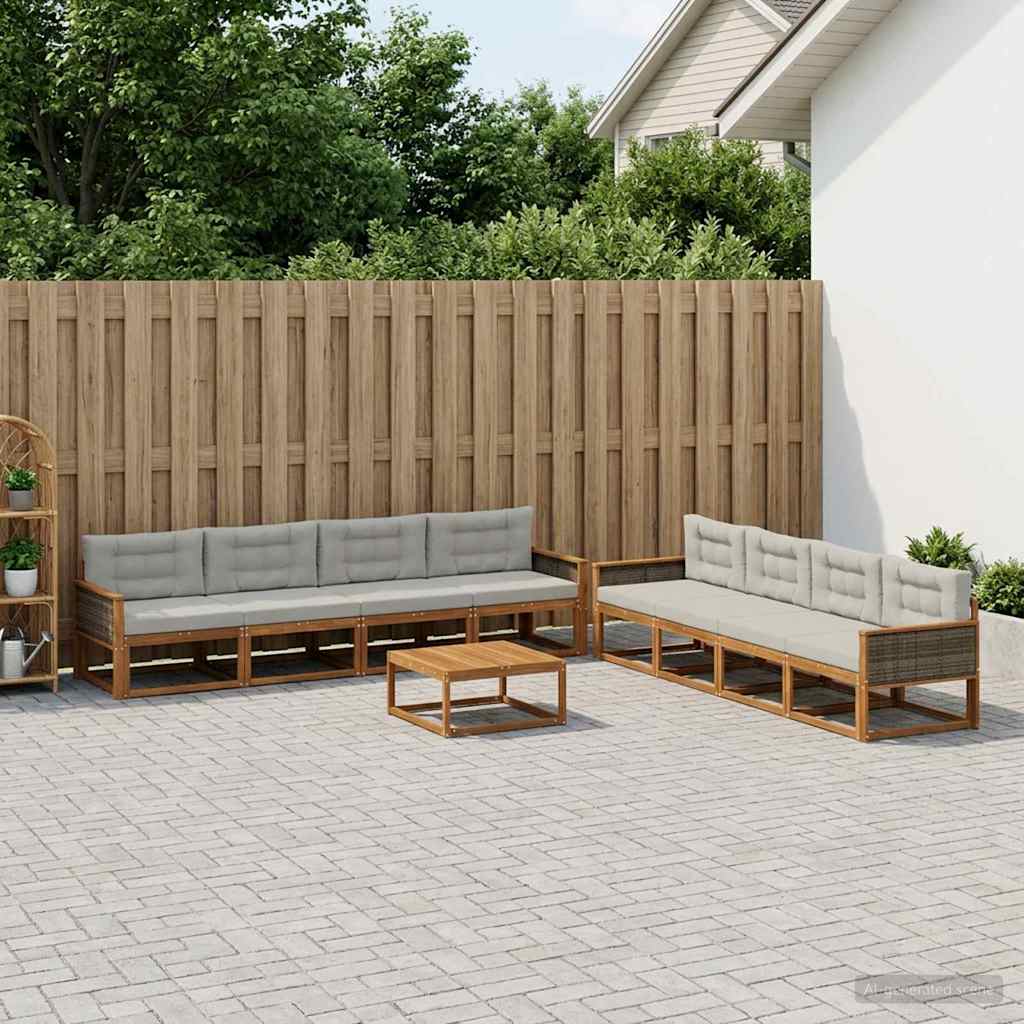 Outdoor-Sofagarnitur mit Kissen 9 pcs Natural and Light grey