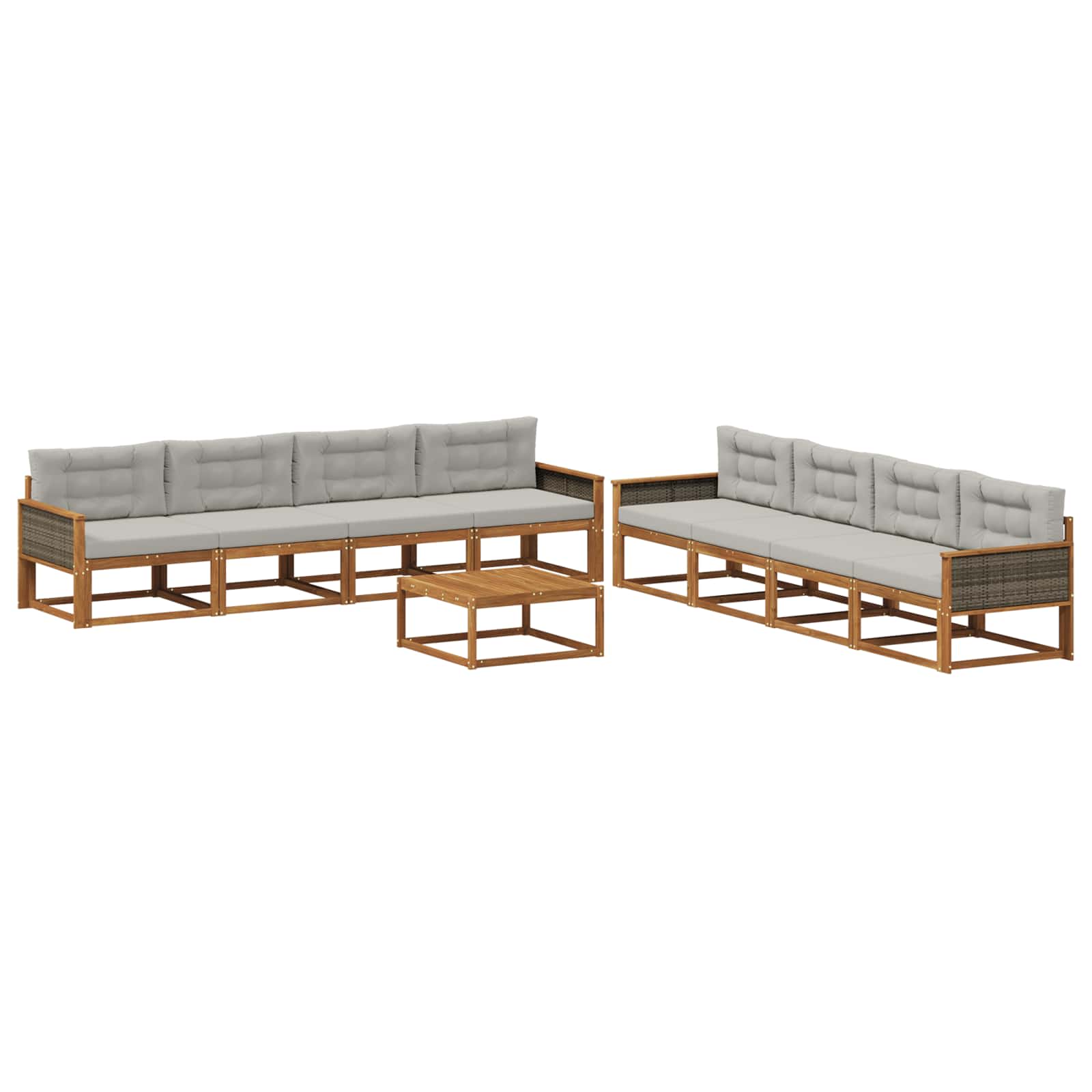 Outdoor-Sofagarnitur mit Kissen 9 pcs Natural and Light grey