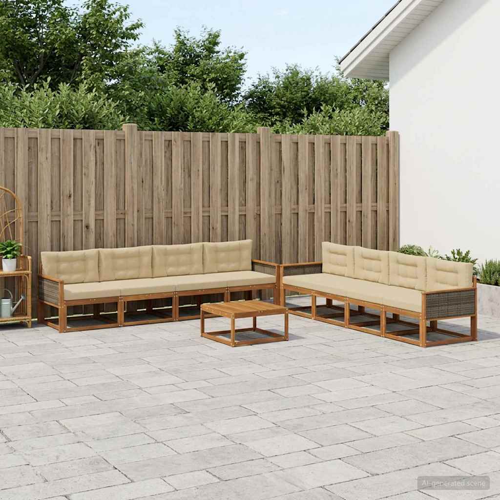 Outdoor-Sofagarnitur mit Kissen 9 pcs Natur und Beige
