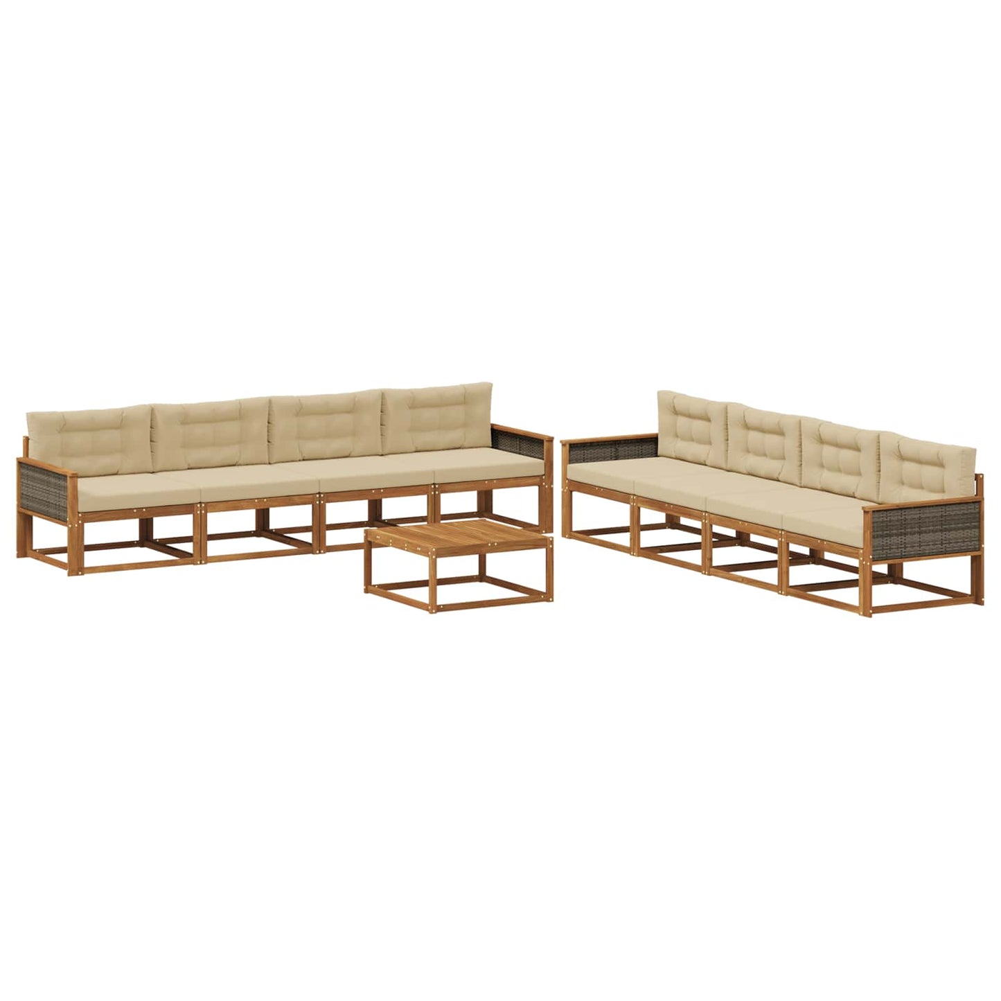 Outdoor-Sofagarnitur mit Kissen 9 pcs Natur und Beige