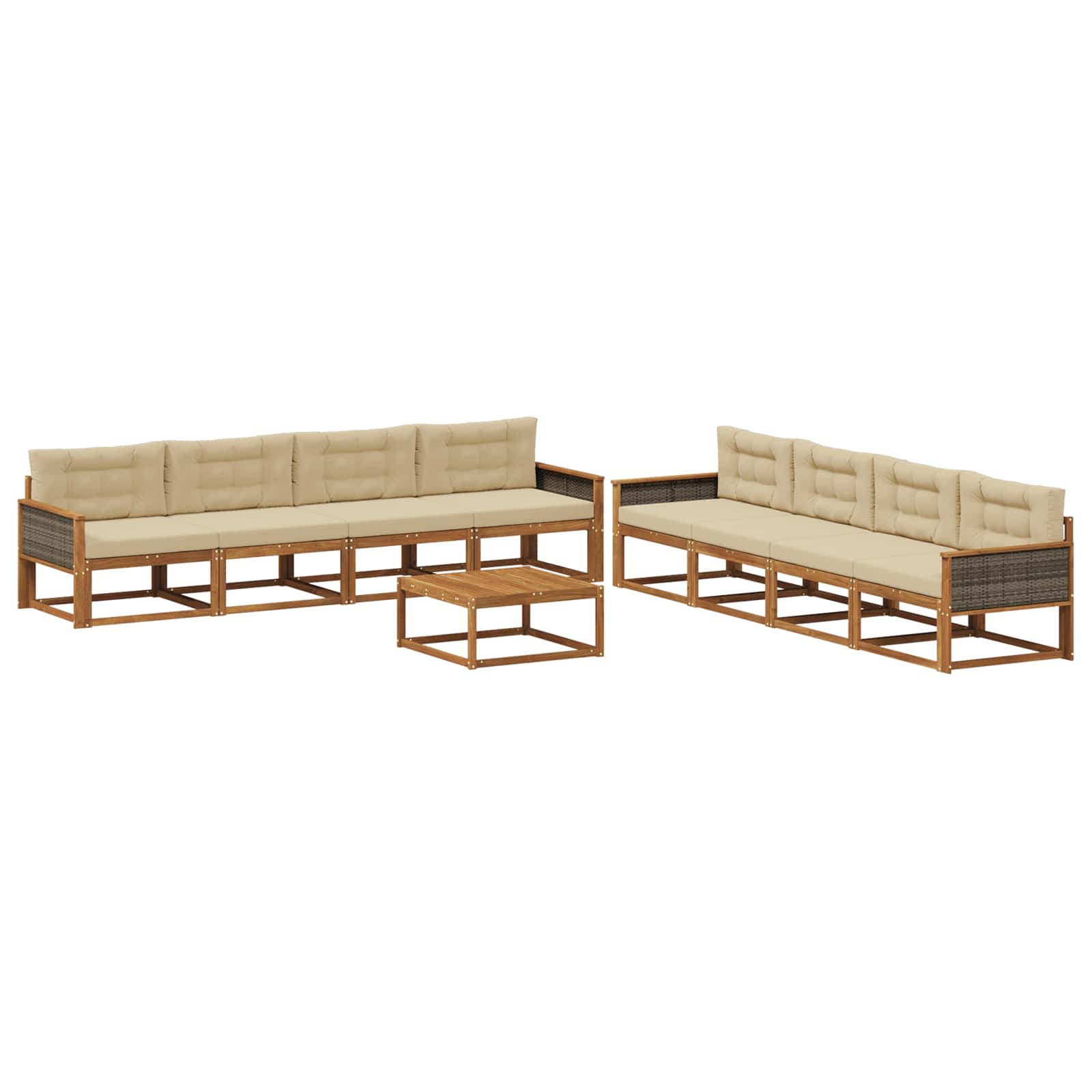 Outdoor-Sofagarnitur mit Kissen 9 pcs Natur und Beige