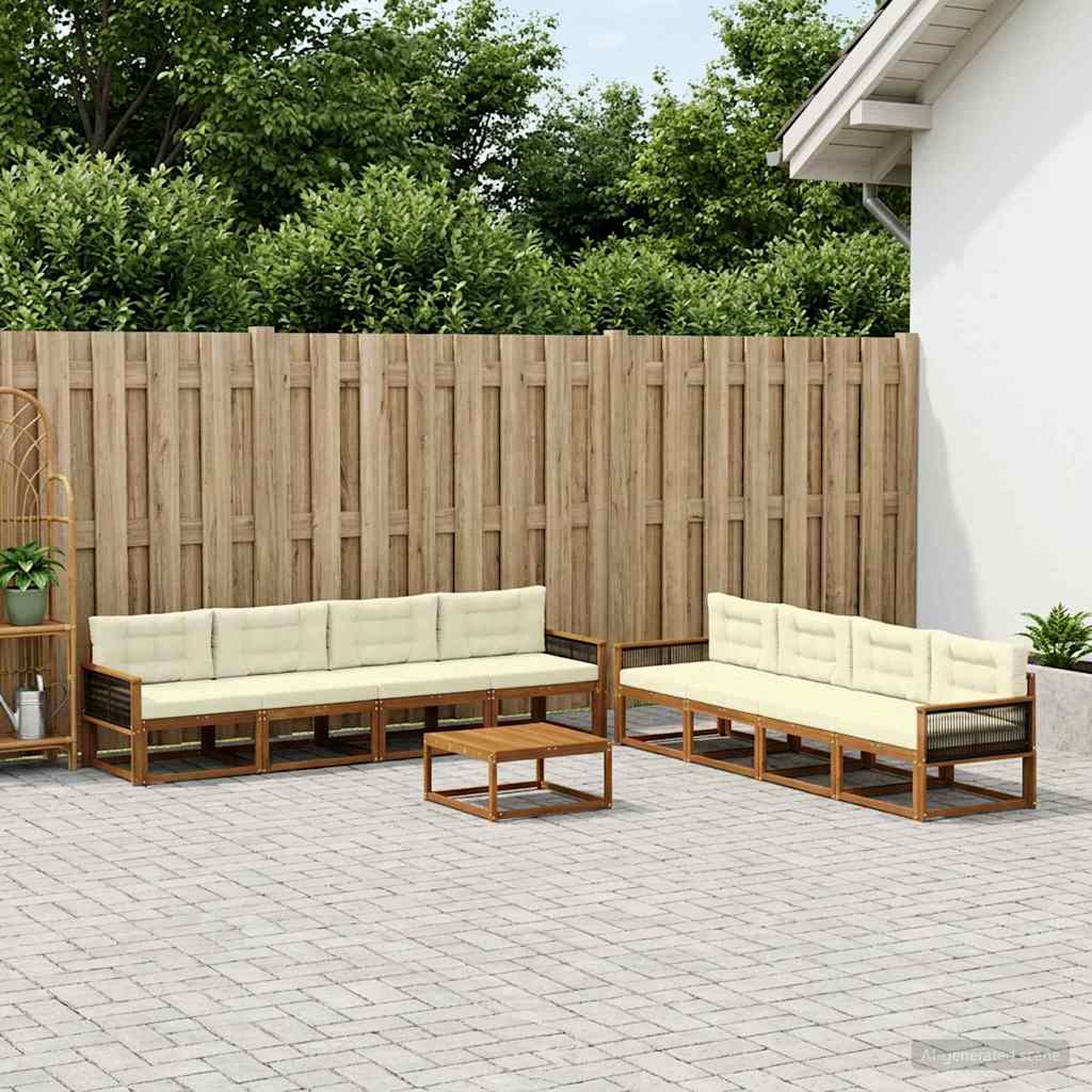 Outdoor-Sofagarnitur mit Kissen 9 pcs Natur und Creme