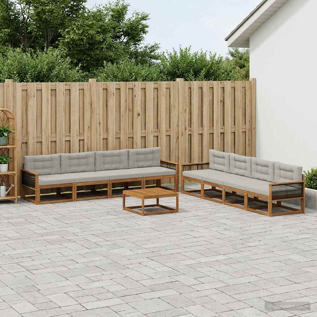 Outdoor-Sofagarnitur mit Kissen 9 pcs Natural and Light grey