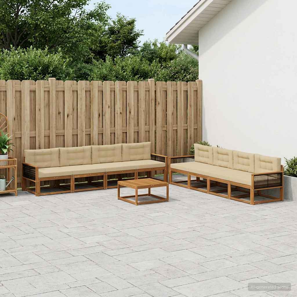 Outdoor-Sofagarnitur mit Kissen 9 pcs Natur und Beige