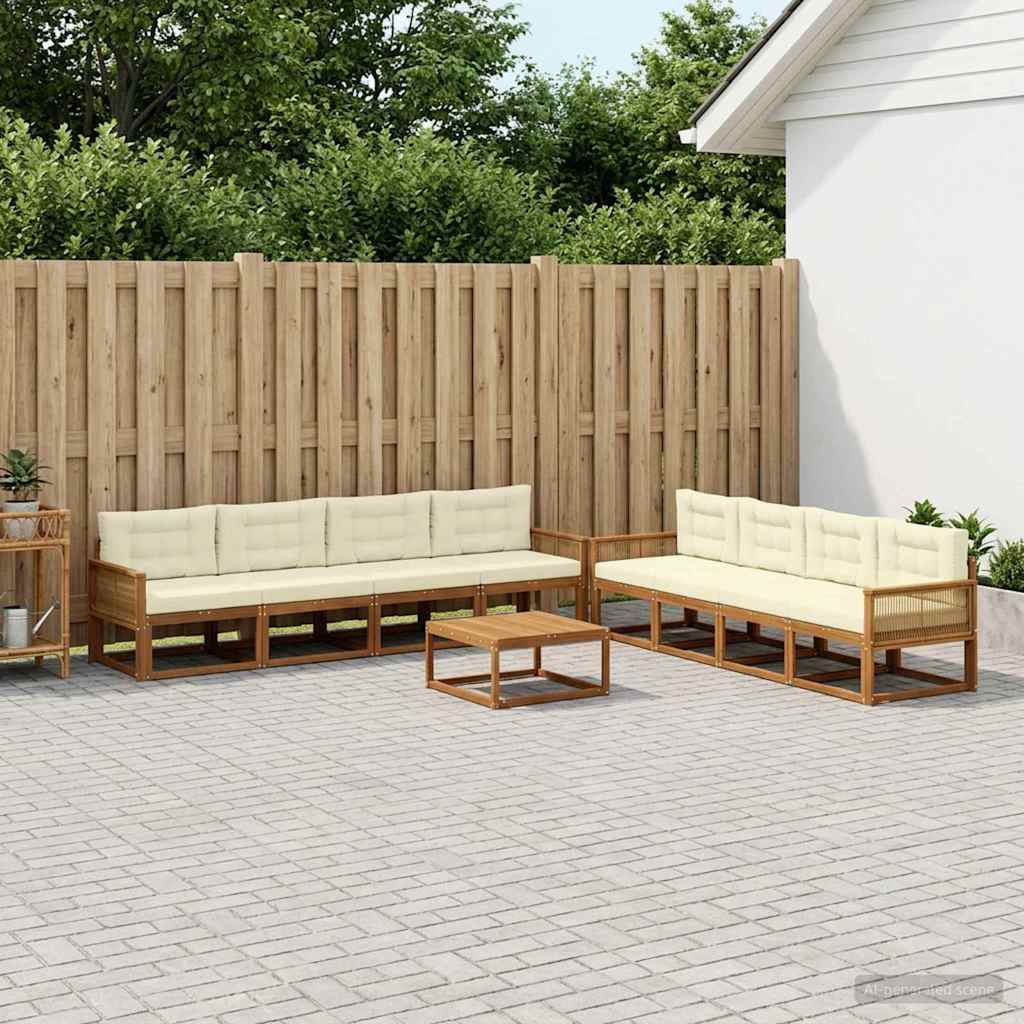 Outdoor-Sofagarnitur mit Kissen 9 pcs Natur und Creme