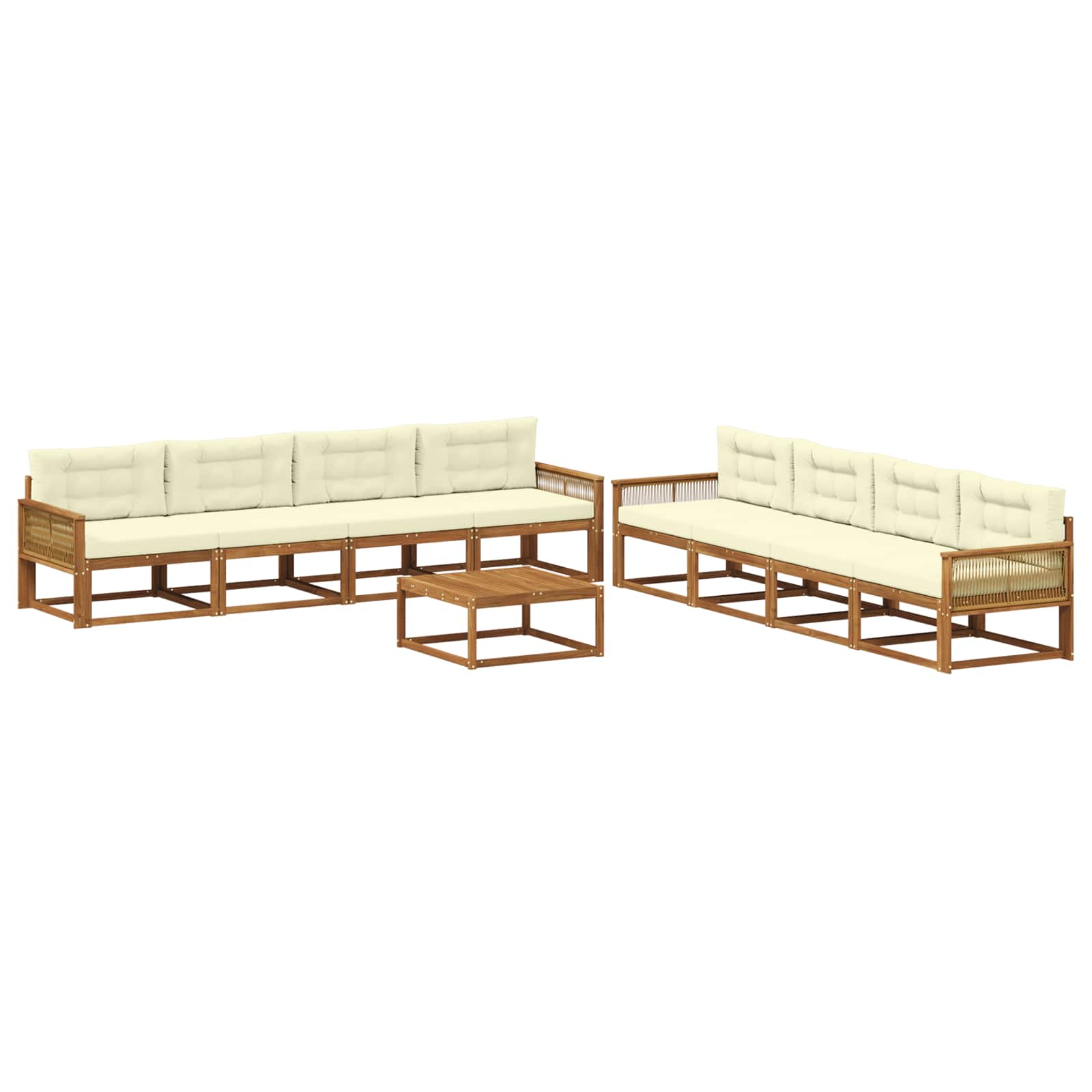 Outdoor-Sofagarnitur mit Kissen 9 pcs Natur und Creme