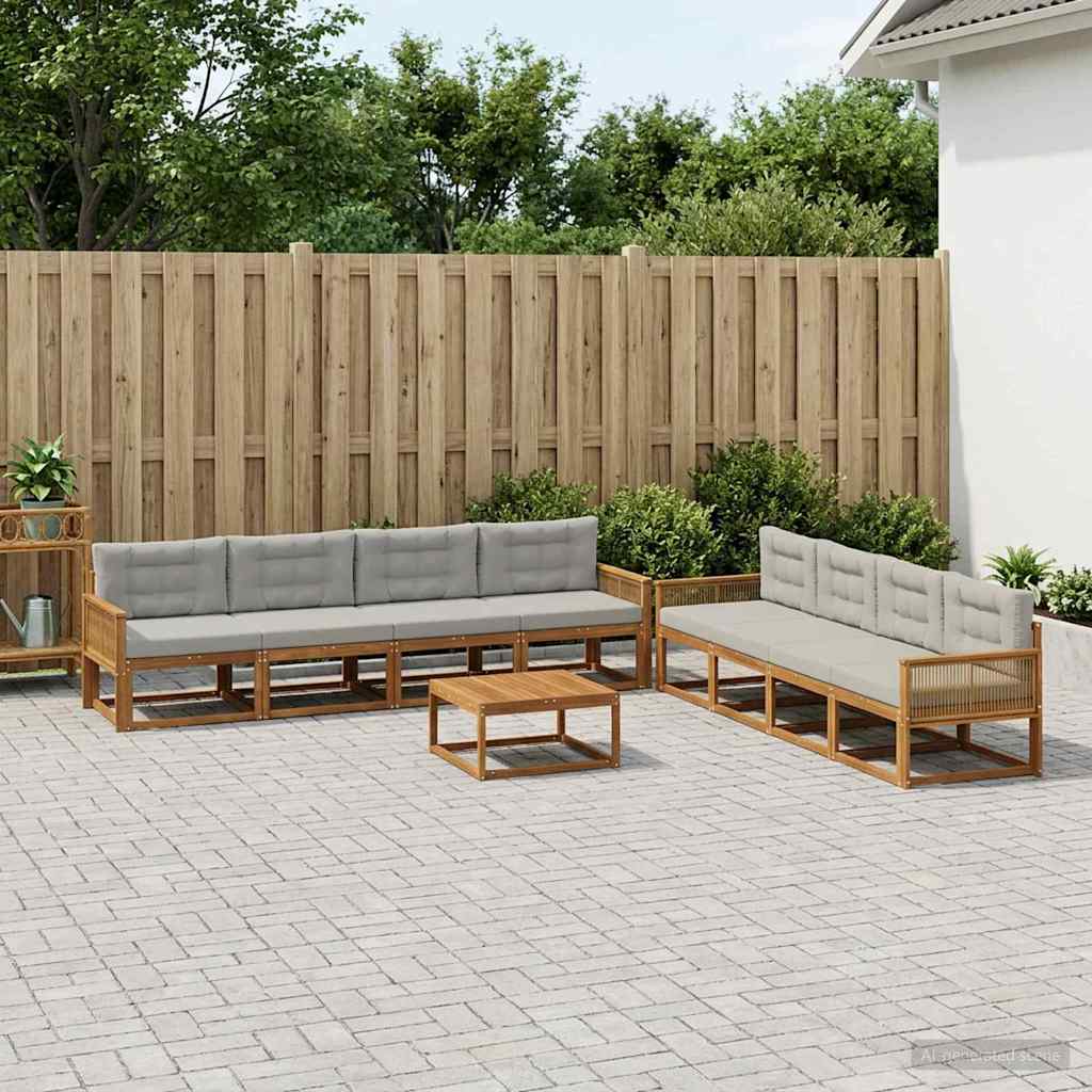 Outdoor-Sofagarnitur mit Kissen 9 pcs Natural and Light grey
