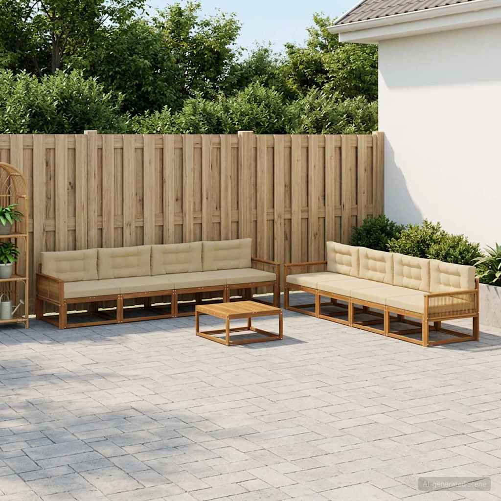 Outdoor-Sofagarnitur mit Kissen 9 pcs Natur und Beige