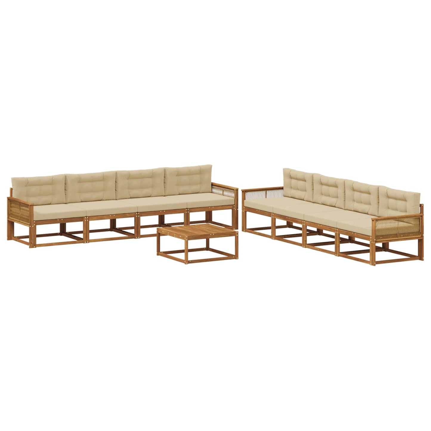 Outdoor-Sofagarnitur mit Kissen 9 pcs Natur und Beige