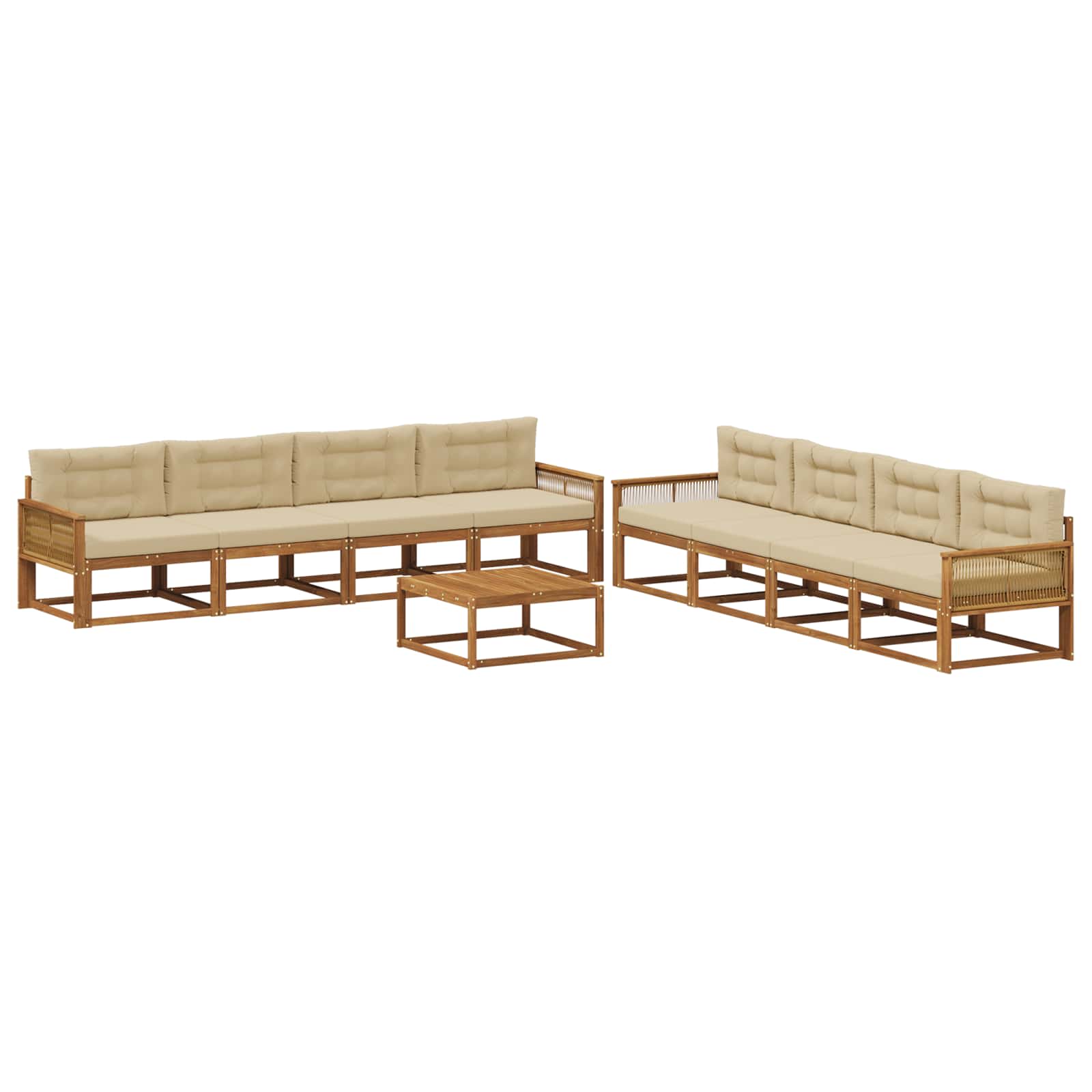 Outdoor-Sofagarnitur mit Kissen 9 pcs Natur und Beige