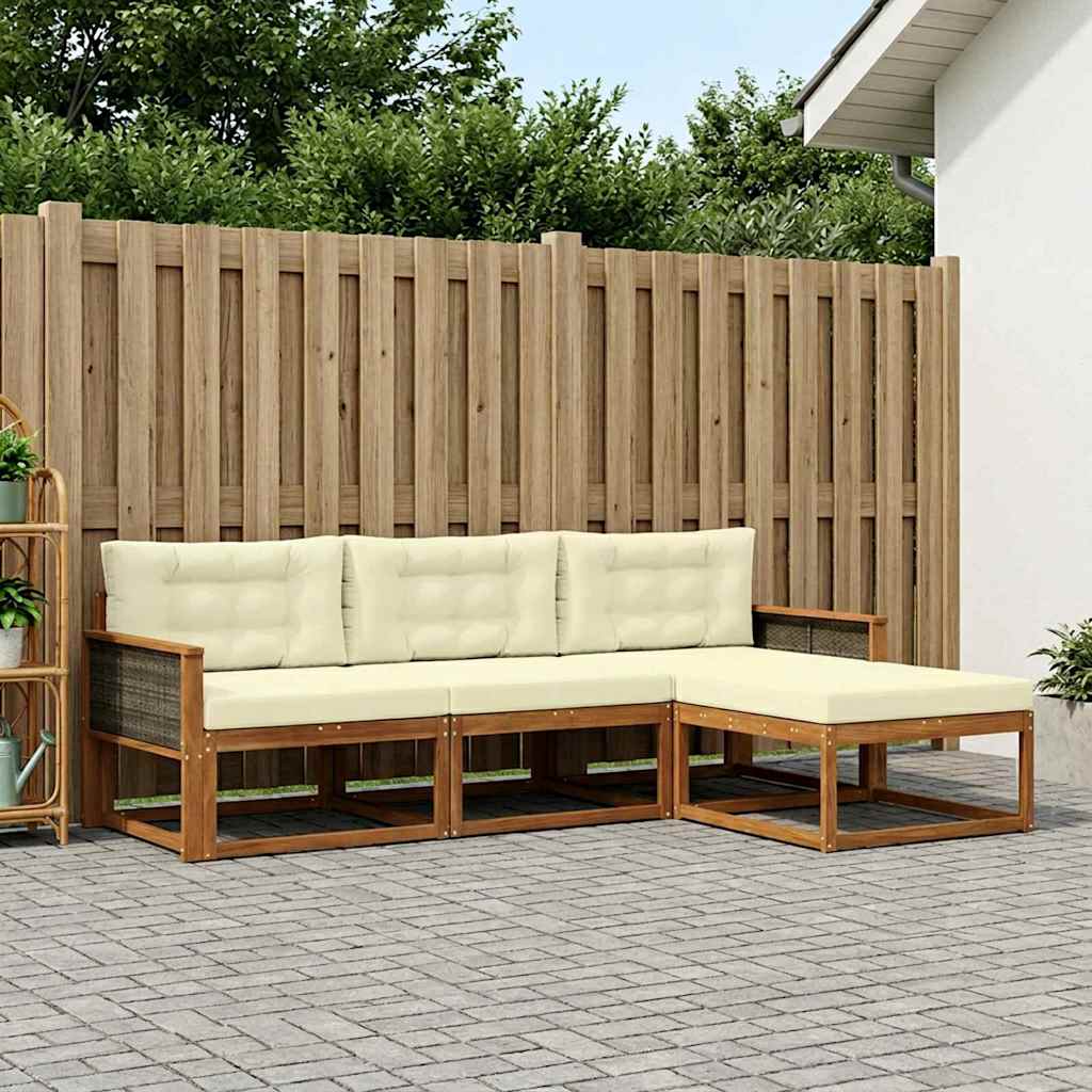 Outdoor-Sofagarnitur mit Kissen 4 pcs Natur und Creme