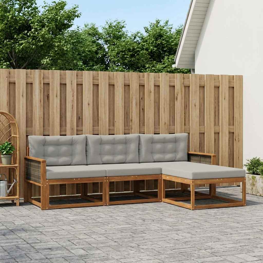 Outdoor-Sofagarnitur mit Kissen 4 pcs Natural and Light grey