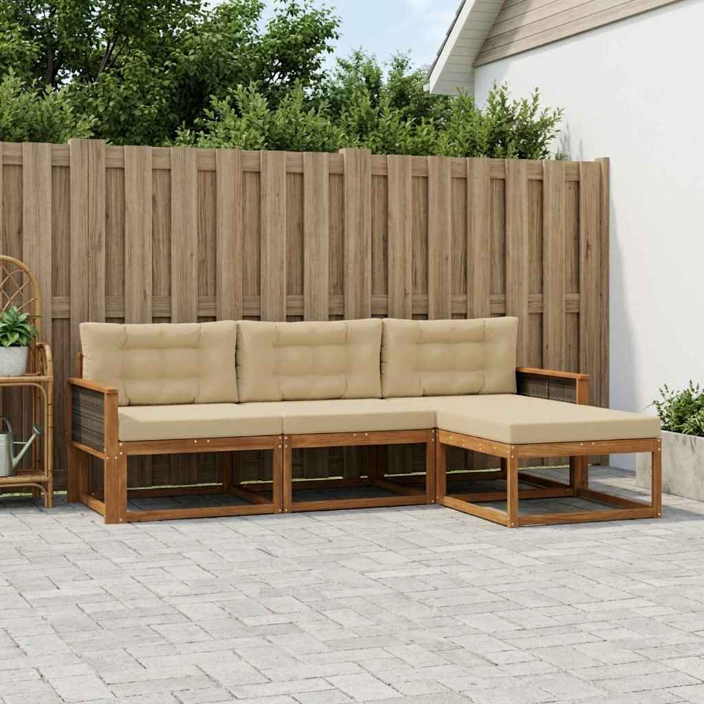 Outdoor-Sofagarnitur mit Kissen 4 pcs Natur und Beige